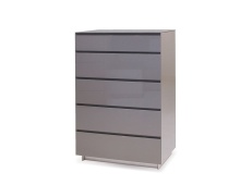 Mobital CH5-SAVV-LIGR- - SAVVY    Chest 5-Drawer Light Grey High Gloss / Glass Top / Soft Closing Drawers