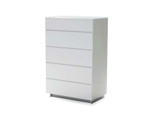 Mobital CH5-SAVV-WHIT- - SAVVY    Chest 5-Drawer White High Gloss / Glass Top / Soft Closing Drawers
