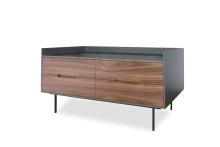 Mobital DRE-SLAT-WALN-PCBLA - SLATER    Low Buffet  Walnut Front/Slate Grey Ceramic Top,  Black Powder Coated Steel