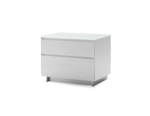 Mobital NIG-SAVV-WHIT- - SAVVY    Night Table 2-Drawer White High Gloss / Glass Top / Soft Closing Drawers