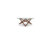 Mobital WCO-QUAS-ASHW- - QUASAR    Round  Coffee Table Clear Glass Solid Ash Stained Walnut Base