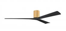  IR3H-LM-BK-72 - Irene-3H three-blade flush mount paddle fan in Light Maple finish with 60” Matte Black tone blad