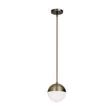  DAY-71P-AB - 1LT Halogen Pendant, AB w/ WH Opal Glass