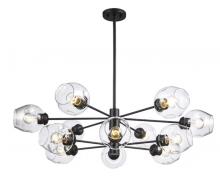  PND-2127 BK - Clusters Collection 12-Light, 12-Shade Glass and Metal Mid-Century Style Sputnik Chandelier