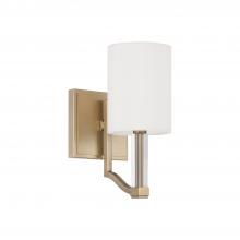  657011MA-715 - 1-Lt Wallchiere Sconce in Matte Brass with Clear Acrylic Accents and Cylindrical White Fabric Shades