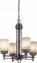  60/4607 - Wright - 4 Light Chandelier w/ Amaretto Glass