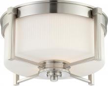  60/4711 - 2-Light Flush Mount Ceiling Light in Brushed Nickel Finish with White Satin Glass