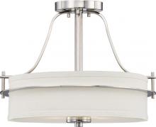  60/5107 - Loren - 2 Light Semi Flush with White Linen Shade - Polished Nickel Finish