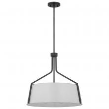  60/7669 - Livingston; 4 Light Pendant; Medium Base; 60 Watt; Matte Black Finish; White Linen Fabric Shade