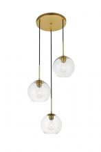  LD2208BR - Baxter 3 Lights Brass Pendant With Clear Glass