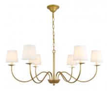  LD6103D37BR - Eclipse 6 light Brass and White shade chandelier