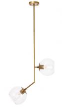  LD8040D8BR - Ryland 2 light Brass and Clear glass pendant