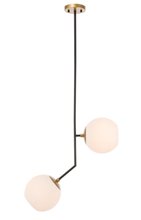  LD8050D8BK - Ryland 2 light Black and Brass and Frosted White glass pendant