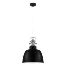 Eglo 204367A - 1 LT Pendant w/ Matte Black Finish & Matte Black Metal Shade w/ Chrome Accent