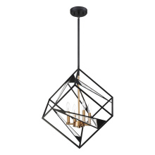 Eglo 204586A - 4 LT Geometric Open Frame Pendant w/ Black Finish w/ Gold & Clear Glass Accents