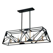 Eglo 204589A - 5 LT Open Frame Linear Pendant w/ Black Finish w/ Gold & Clear Glass Accents