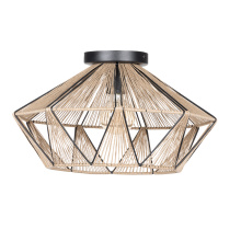 Eglo 206108A - 1 LT Dual Mount Ceiling or Pendant Black Finish & Natural Fabric Shade