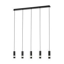Eglo 39706A - 5 LT LED Linear Pendant w/ Black Finish & Black Cylinder Shades w/ Clear Seeded Diffusers