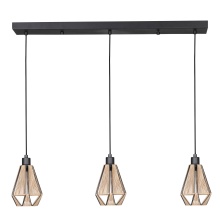 Eglo 43777A - 3 LT Linear Pendant w/ Black Finish and Natural Fabric Shades