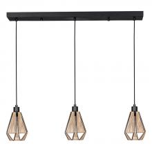 Eglo 43777A - 3 LT Linear Pendant w/ Black Finish and Natural Fabric Shades